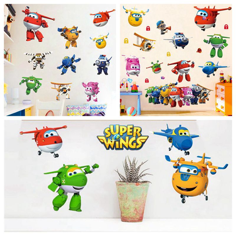 Baby Nursery Wall Stickers - Sıcak Karikatür Süper Kanatları Deformasyon Uçak