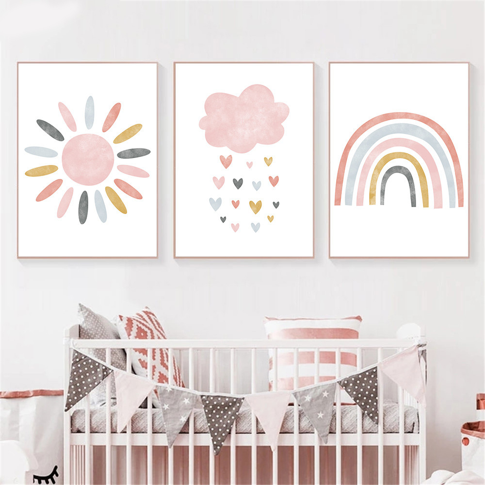 Baby Nursery Frames - Çocuk Kanvas Baskısı Pembe Karikatür Bulut