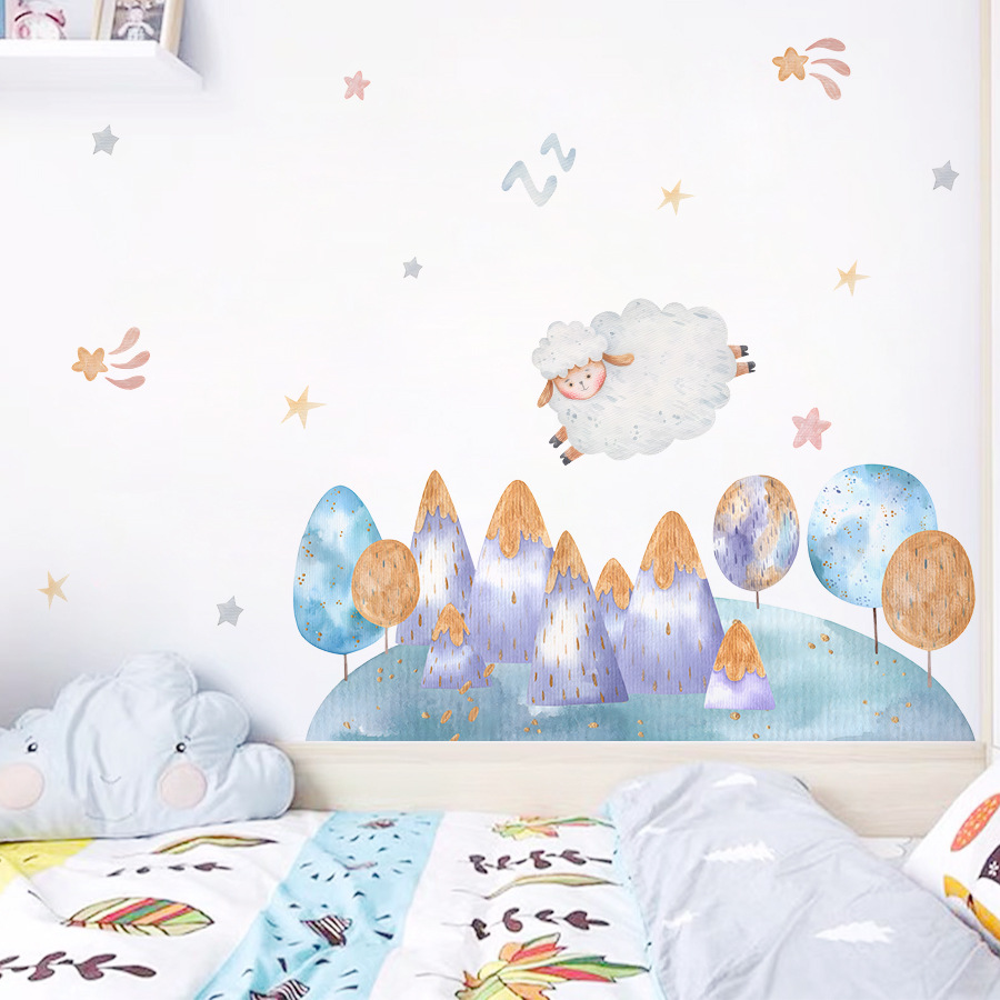 Baby Nursery Tree - Karikatür Sevimli Koyun Uçan Orman Ağacı