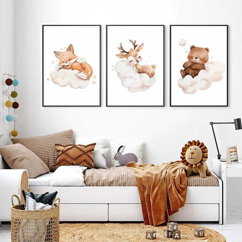 Baby Nursery Frames - Duvar sanatı sevimli rakun tilki geyik