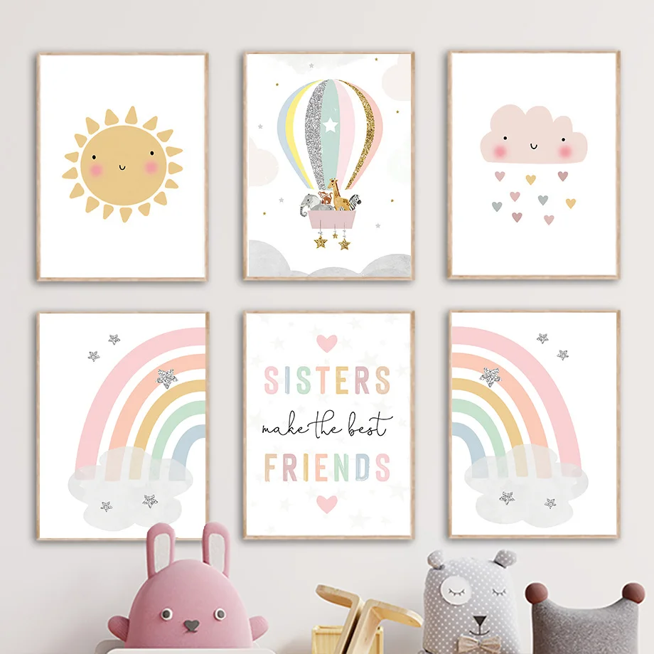 Baby Nursery Ideas - Zürafa Fil Sıcak Balon Güneş Gökkuşağı