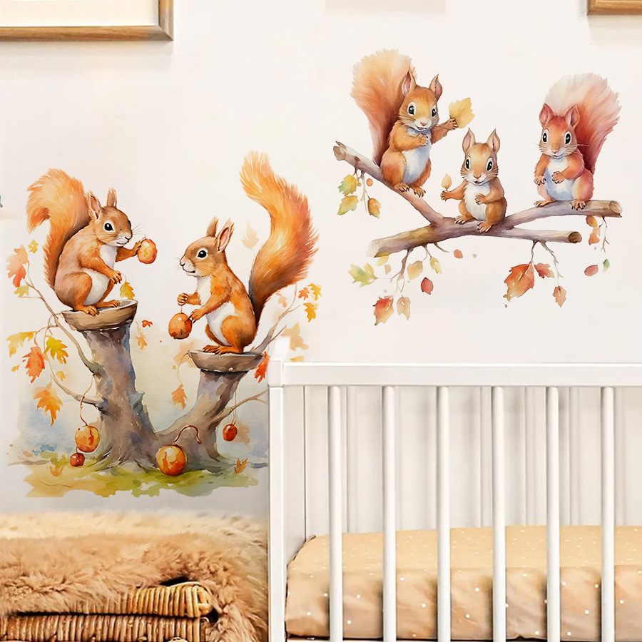 Baby Nursery Tree - Karikatür Sevimli Sıcak Sincap Aile Tırmanma