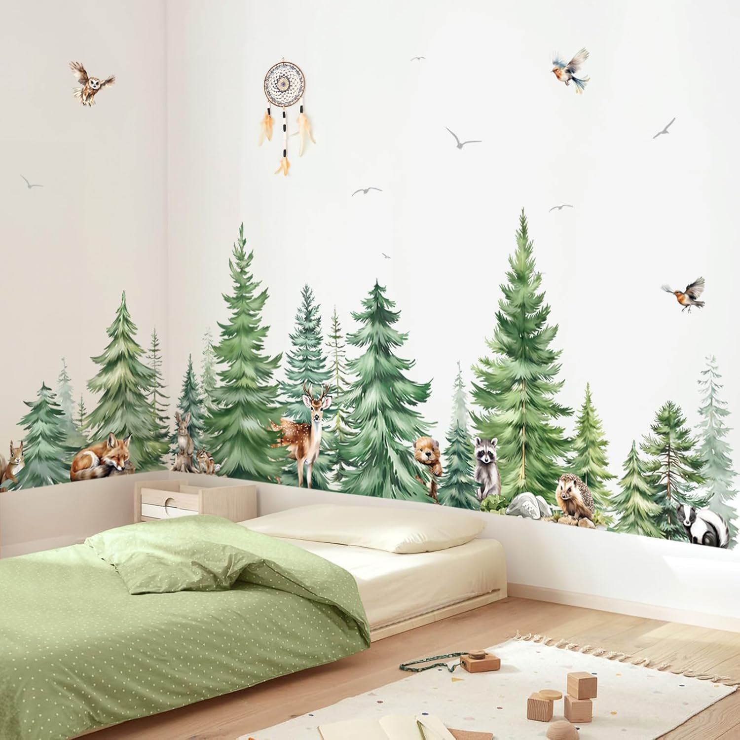 Baby Nursery Tree - Büyük Suluboya Çam Ağacı Hayvanlar Duvar