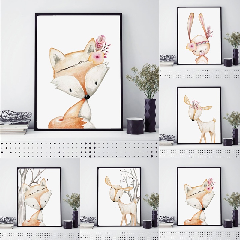 Baby Nursery Mirror - Karikatür Tavşan Posteri Tilki Geyik Resimleri