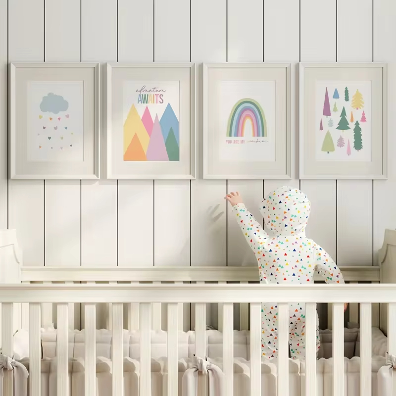 Baby Nursery Mirror - Boho ABC gökkuşağı güneş bulutlar macera