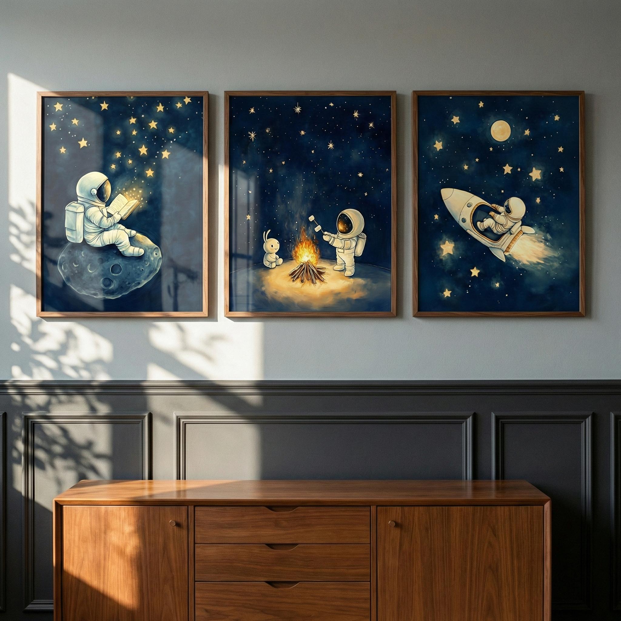 Baby Nursery Frames - 3'lü Astronot Uzay Duvar Sanatı Seti,