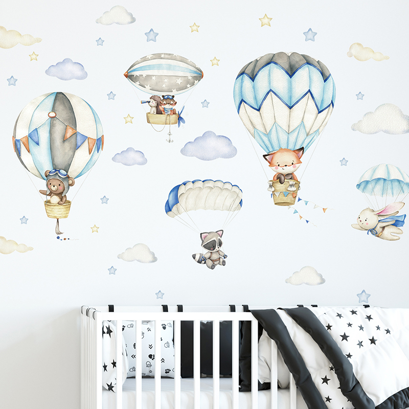 Baby Nursery Wall Stickers - Karikatür Sevimli Hayvanlar Sıcak Hava Balonu