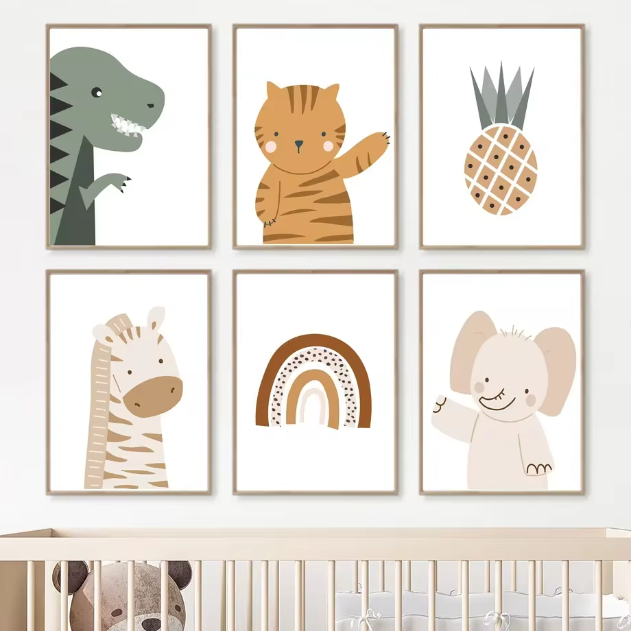 Baby Nursery Mirror - Gökkuşağı güneş aslan dinozor alfabe Boho