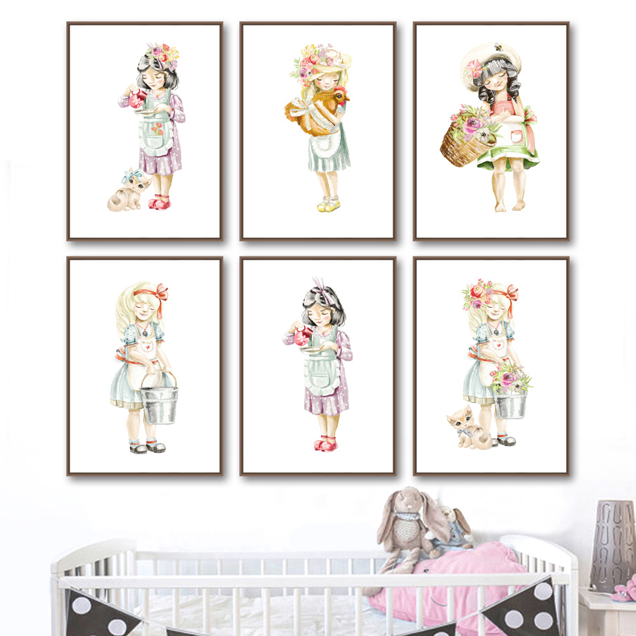 Baby Nursery Mirror - Sevimli bebek kız çiçek kedi tavuk