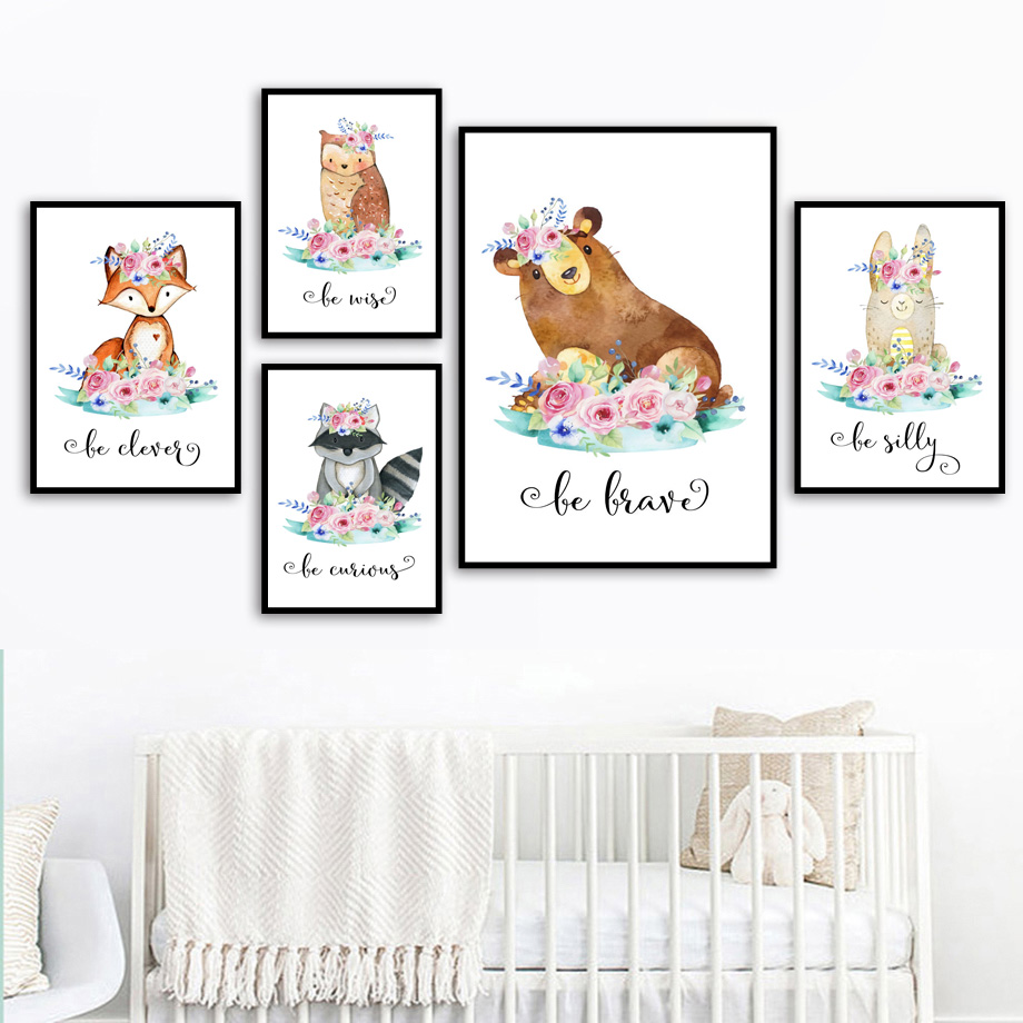 Baby Nursery Mirror - Karikatür tilki geyik tavşan bebek hayvanlar
