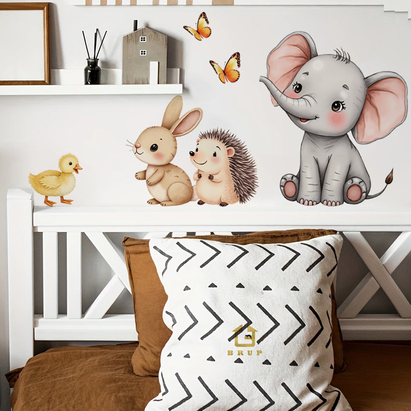 Baby Nursery Wall Stickers - Karikatür Hayvan Duvar Sticker - Fil