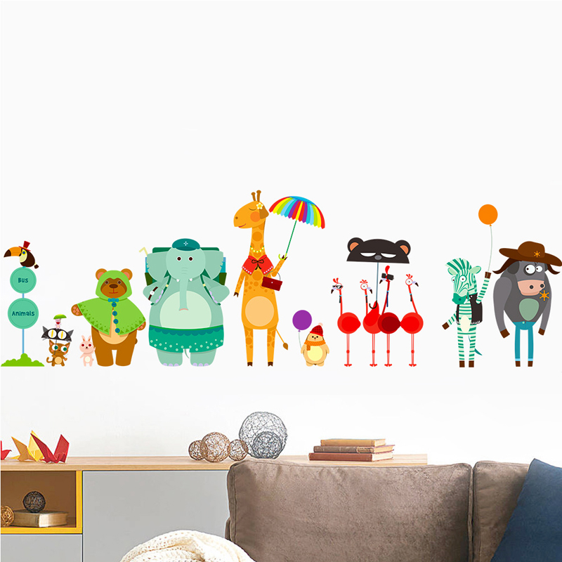 Baby Nursery Zoo Animals - Karikatür hayvanat bahçesi otobüs istasyonu duvar
