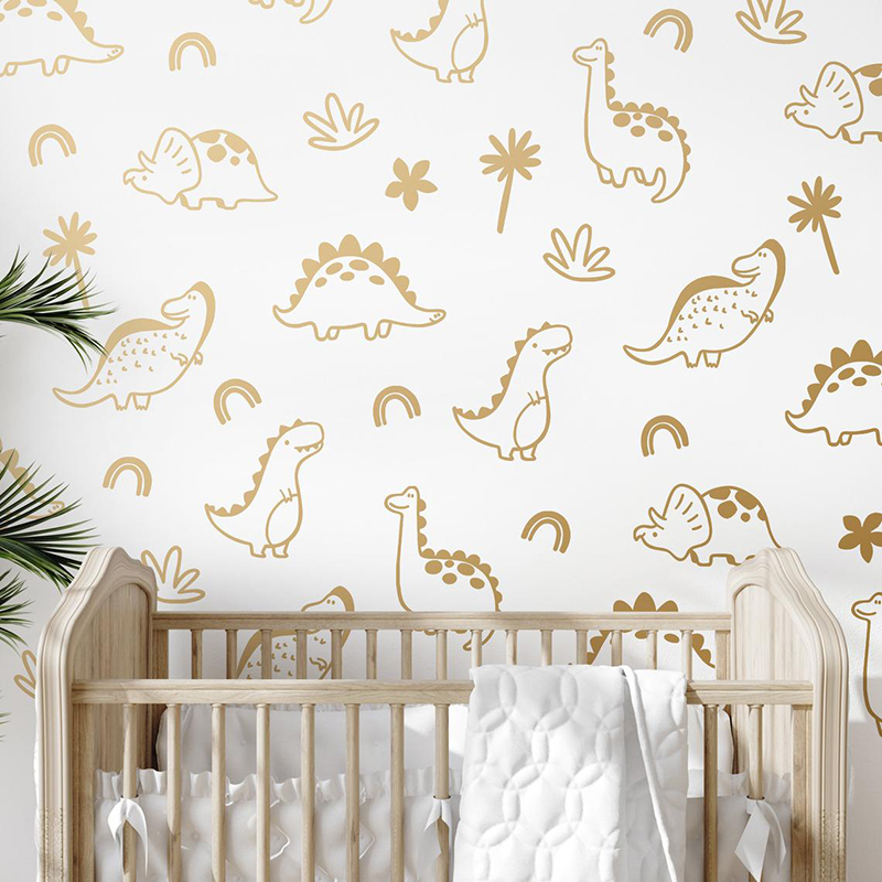 Baby Nursery Furniture - Geometrik Dinozor Ağacı Gökkuşağı Duvar Sticker
