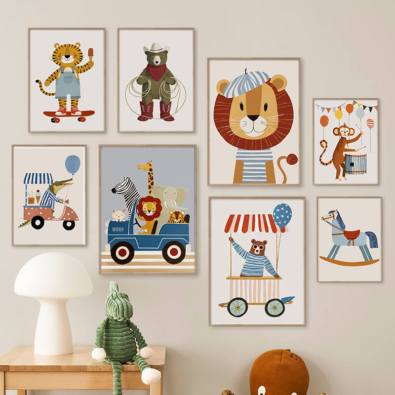 Baby Nursery Ideas - Komik Karikatür Hayvan Araba Balon Kreş