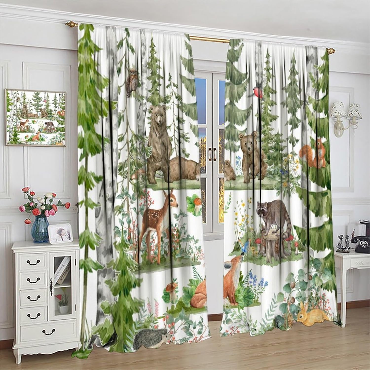 Baby Nursery Tree - Forest Animal Curtains for Kids,Watercolor Wild