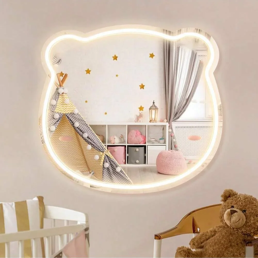 Baby Nursery Mirror - Ayı Şeklinde Aynalı Neon Tabela, Kısılabilir