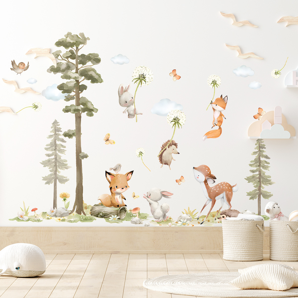 Baby Nursery Tree - Sevimli Orman Hayvanları duvar çıkartmaları Çocuk