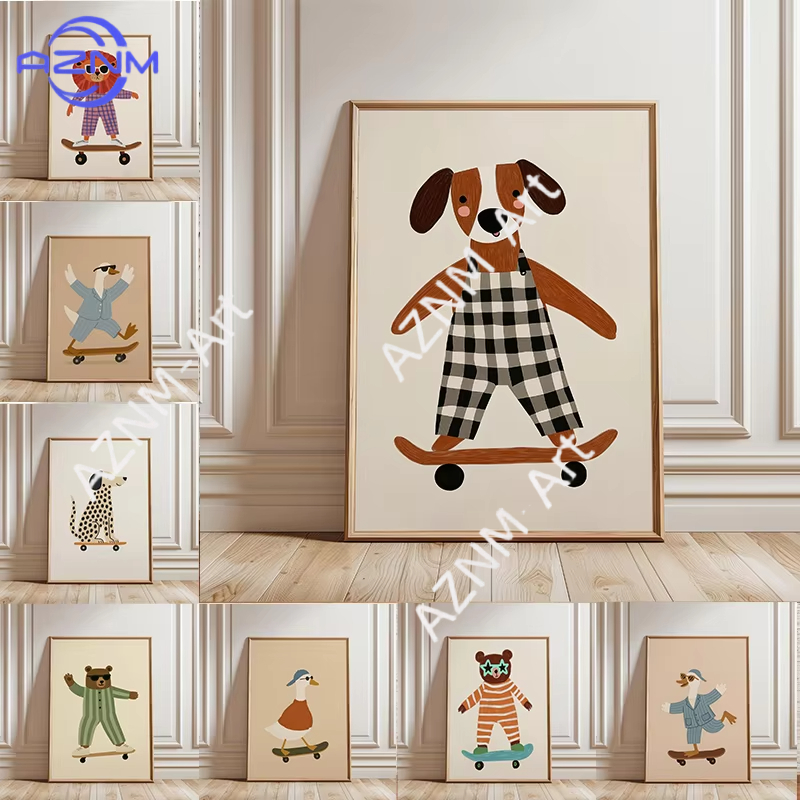 Baby Nursery Ideas - 1 adet komik hayvan kaykay posteri