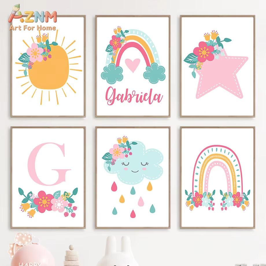 Baby Nursery Mirror - Sevimli Güneş Gökkuşağı Bulutlar Yıldızlar Çiçekler