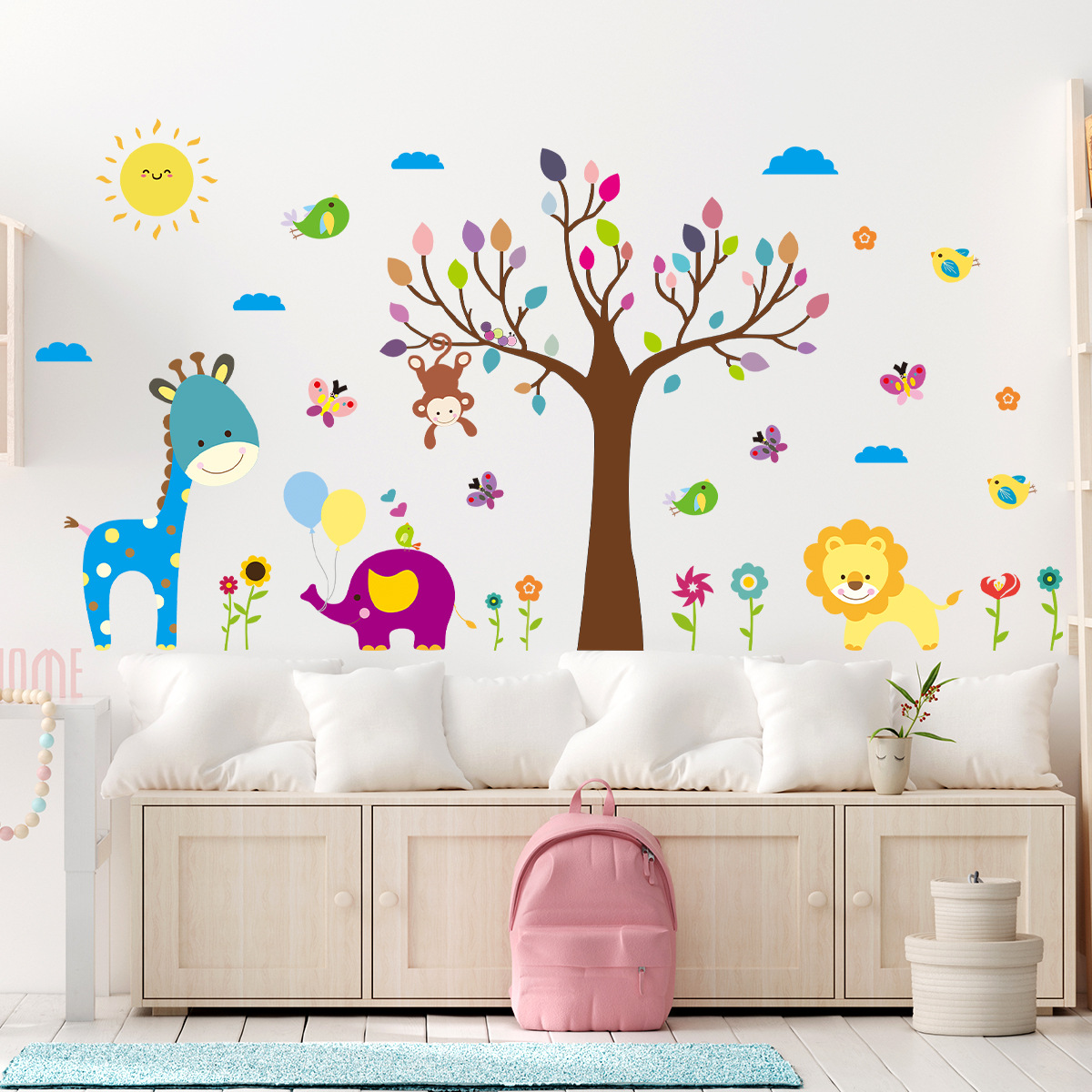 Baby Nursery Tree - Karikatür çocuksu renkli Graffiti büyük ağaç