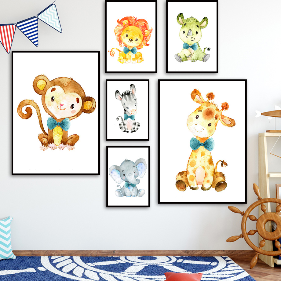 Baby Nursery Mirror - Duvar sanatı tuval yağlıboya karikatür aslan