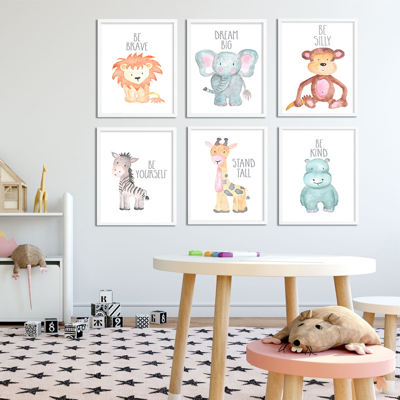 Baby Nursery Mirror - Bebek Hayvan Aslan Fil Zürafa Tuval