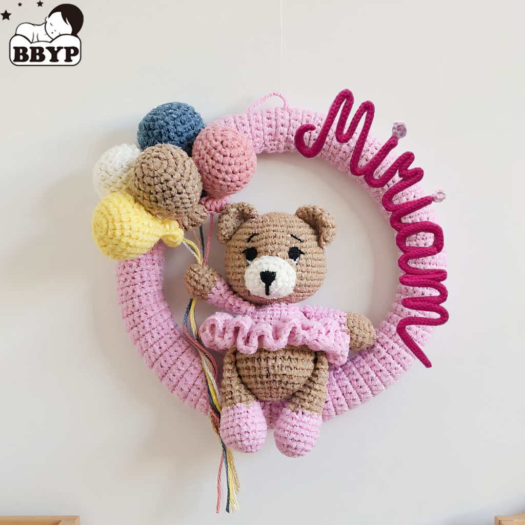 Baby Nursery Ideas - Kişiselleştirilmiş Tığ İşi İsimli Çelenk, Ayıcıklı