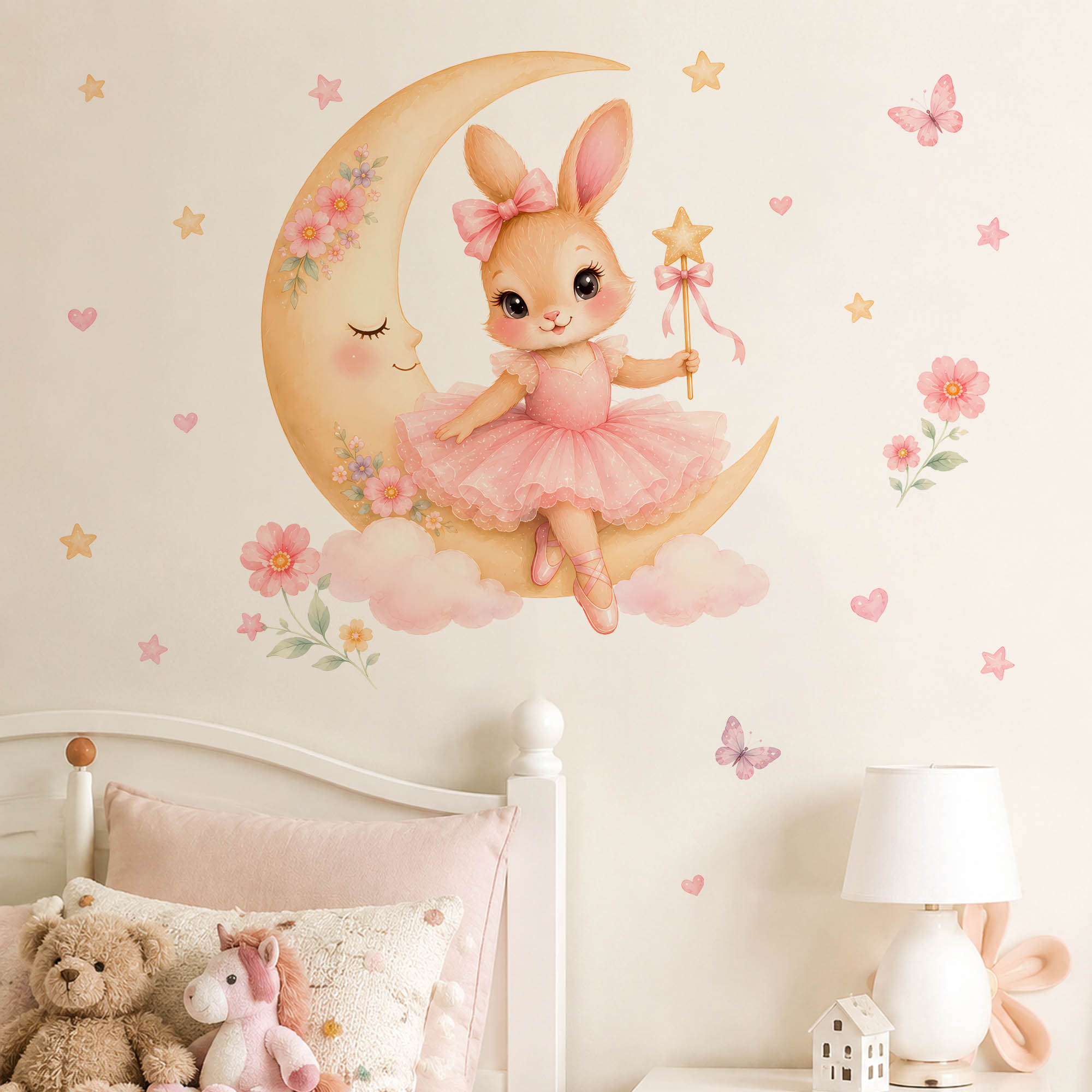 Suluboya Balerin Tavşanlı Ay D - Baby Nursery Wall Stickers incelemesi ve fiyatı