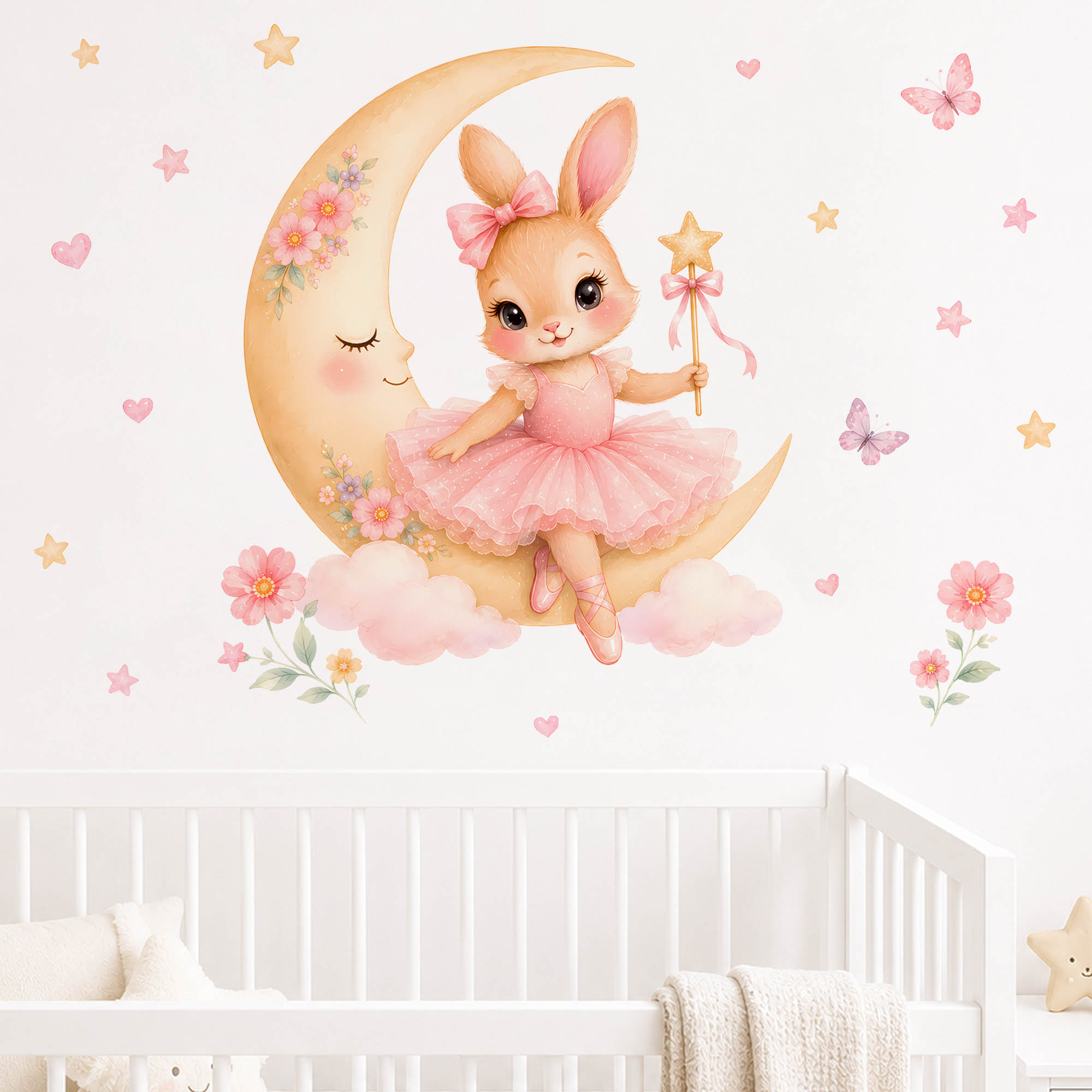 Suluboya Balerin Tavşanlı Ay D - Baby Nursery Wall Stickers incelemesi ve fiyatı