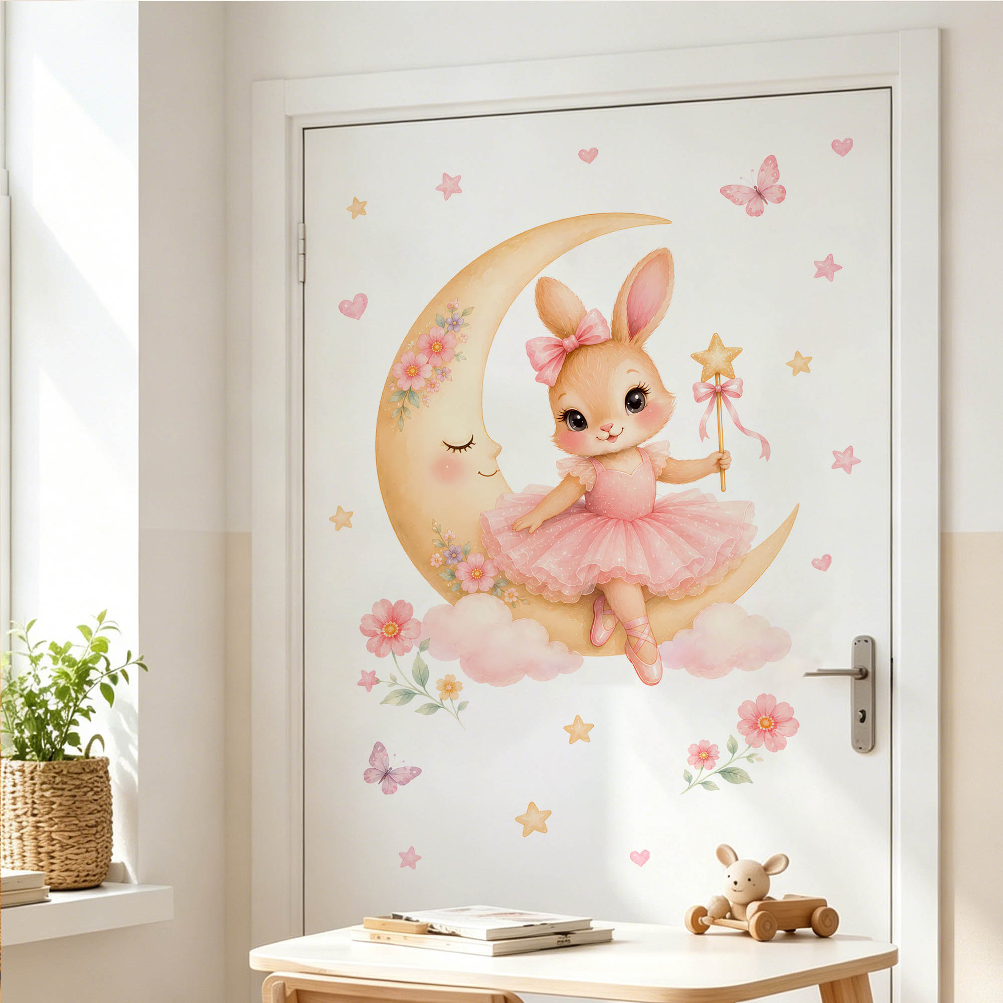 Suluboya Balerin Tavşanlı Ay D - Baby Nursery Wall Stickers incelemesi ve fiyatı