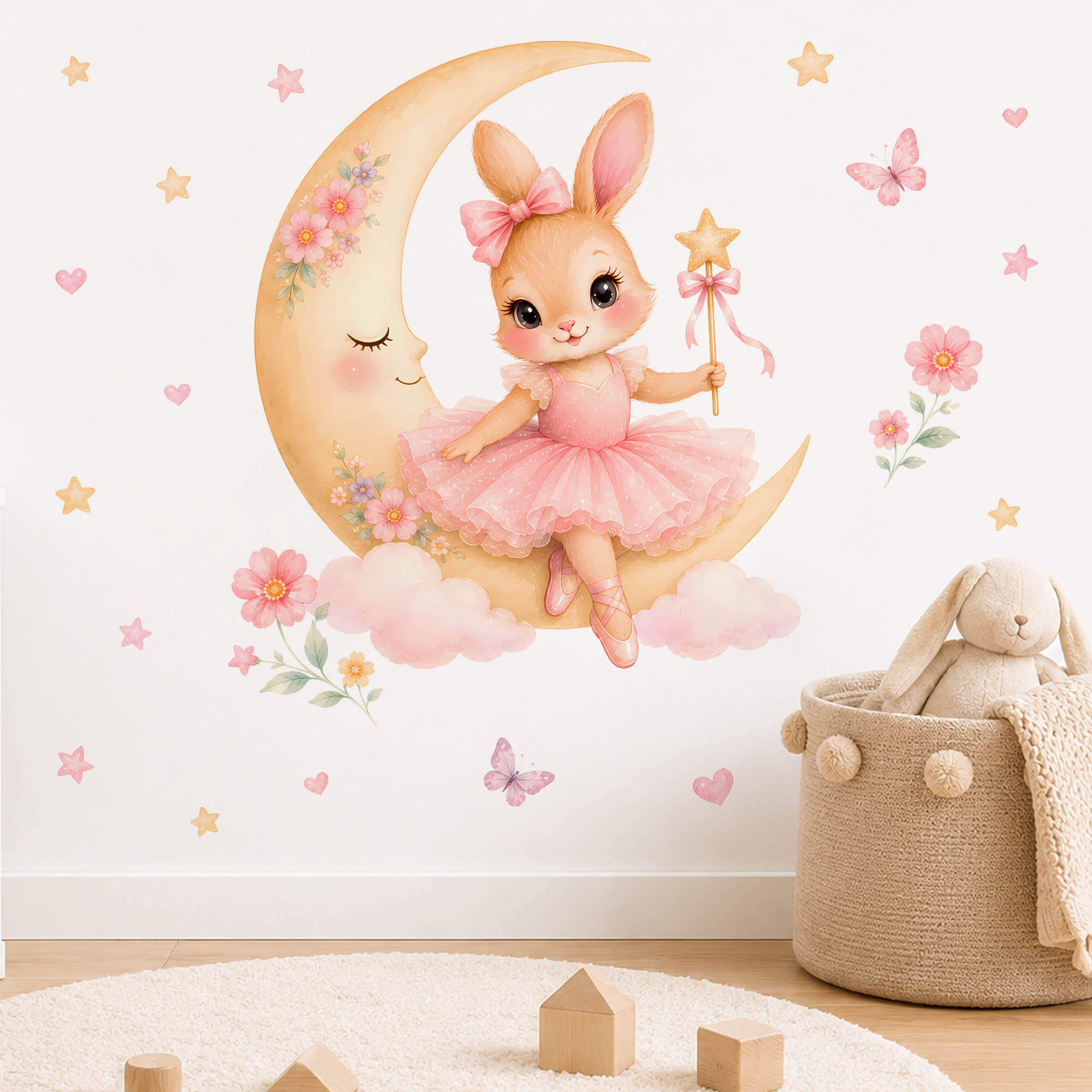 Suluboya Balerin Tavşanlı Ay D - Baby Nursery Wall Stickers incelemesi ve fiyatı