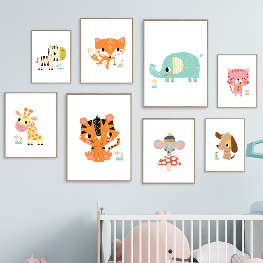 1 adet çerçevesiz tuval boyama - Baby Nursery Zoo Animals incelemesi ve fiyatı