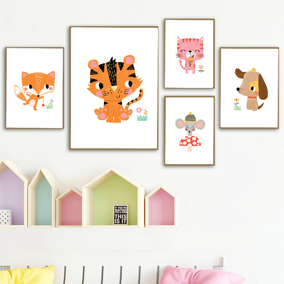 1 adet çerçevesiz tuval boyama - Baby Nursery Zoo Animals incelemesi ve fiyatı