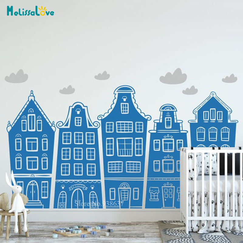İskandinav evler ve bulutlar ç - Baby Nursery Wall Stickers incelemesi ve fiyatı
